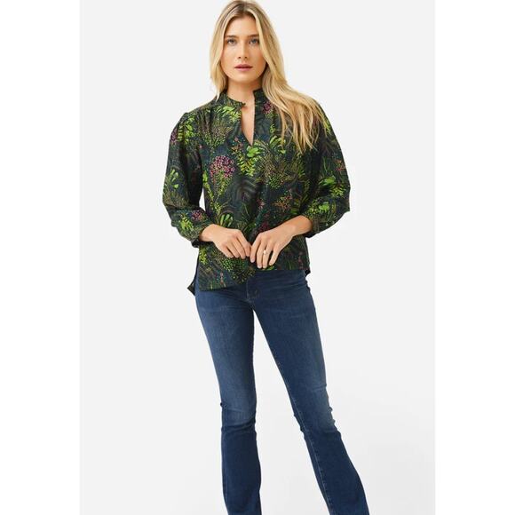 Birds of Paradis TROVATA Bailey long sleeve Silk Cotton Blouse Top Floral green - Picture 3 of 4